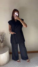 ENSEMBLE BLAZER MANCHES COURTES | NOIR