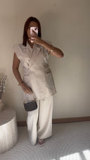 ENSEMBLE BLAZER MANCHES COURTES | BEIGE