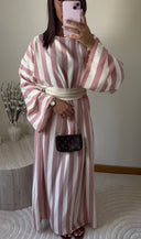 ROBE À RAYURES AVEC CEINTURE | ROSE