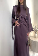 [PREMIUM] ROBE À DÉTAIL DORÉ AVEC VOILE | PRUNE