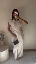 ENSEMBLE BLAZER MANCHES COURTES | BEIGE
