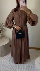 ROBE CHEMISE À MANCHES BOUFFANTES | MARRON