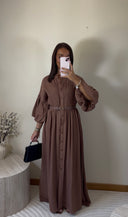 ROBE CHEMISE À MANCHES BOUFFANTES | MARRON