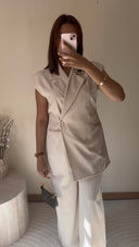 ENSEMBLE BLAZER MANCHES COURTES | BEIGE