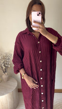 ROBE CHEMISE PLISSÉE LARGE | BORDEAUX