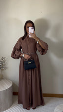ROBE CHEMISE À MANCHES BOUFFANTES | MARRON