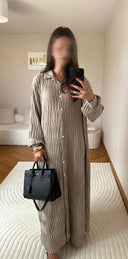 ROBE CHEMISE PLISSÉE TAUPE