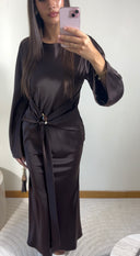 ROBE SATINÉE À BIJOUX | MARRON