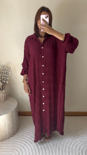 ROBE CHEMISE PLISSÉE LARGE | BORDEAUX