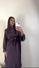 [PREMIUM] ROBE À DÉTAIL DORÉ AVEC VOILE | PRUNE