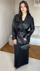TRENCH EN CUIR NOIR CINTURÉ
