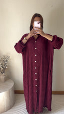 ROBE CHEMISE PLISSÉE LARGE | BORDEAUX