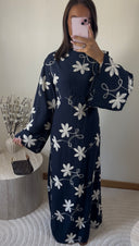 ROBE BRODÉE À MOTIFS | BLEU MARINE