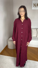 ROBE CHEMISE PLISSÉE I BORDEAUX