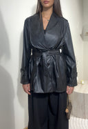 TRENCH COURT SIMILICUIR | NOIR