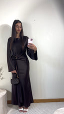 ROBE SATINÉE À BIJOUX | MARRON
