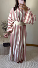 ROBE À RAYURES AVEC CEINTURE | ROSE