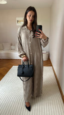 ROBE CHEMISE PLISSÉE TAUPE
