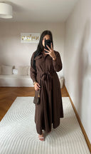 ROBE CHEMISE MARRON CINTURÉE