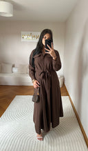 ROBE CHEMISE MARRON CINTURÉE