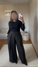 PANTALON LARGE NOIR À RAYURES