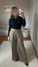PANTALON LARGE TAUPE À RAYURES
