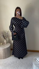 ROBE SATINÉE À POIS I NOIR