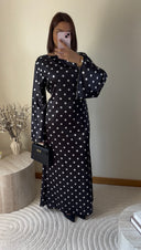 ROBE SATINÉE À POIS I NOIR