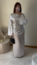 ROBE SATINÉE À POIS I BLANCHE