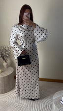 ROBE SATINÉE À POIS I BLANCHE