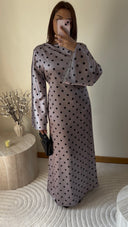ROBE SATINÉE À POIS I TAUPE