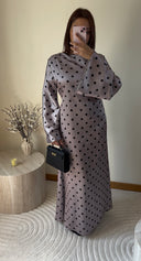 ROBE SATINÉE À POIS I TAUPE