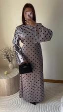 ROBE SATINÉE À POIS I TAUPE