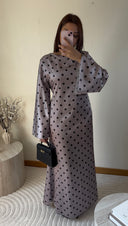 ROBE SATINÉE À POIS I TAUPE