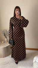 ROBE À POIS SATINÉE I MARRON